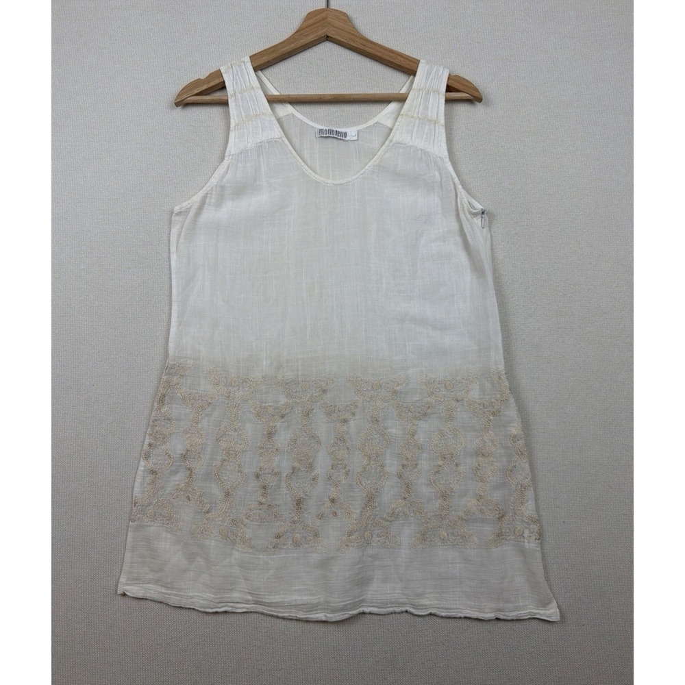 Monoreno Women's Embroidered Ivory Tunic‎ Blouse Size L Semi-Sheer Zip Romantic - Picture 14 of 16